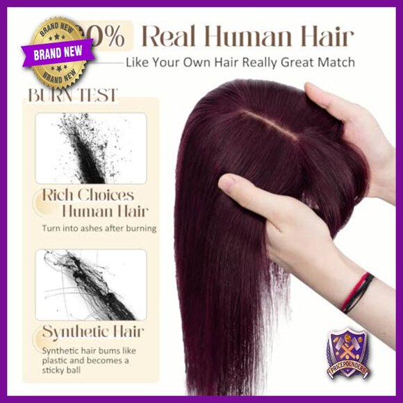 Human Hair Topper with Bangs for Thinning Hair, Silk Base, 5.1x2.7 Inch main image 5